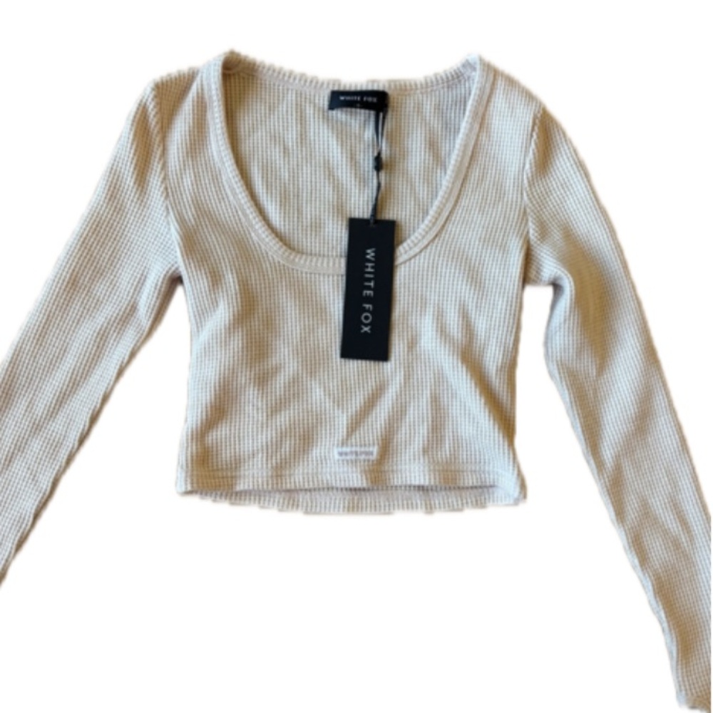 Women's White Fox Boutique Cream Long Sleeve Waffle-Knit Crop Top